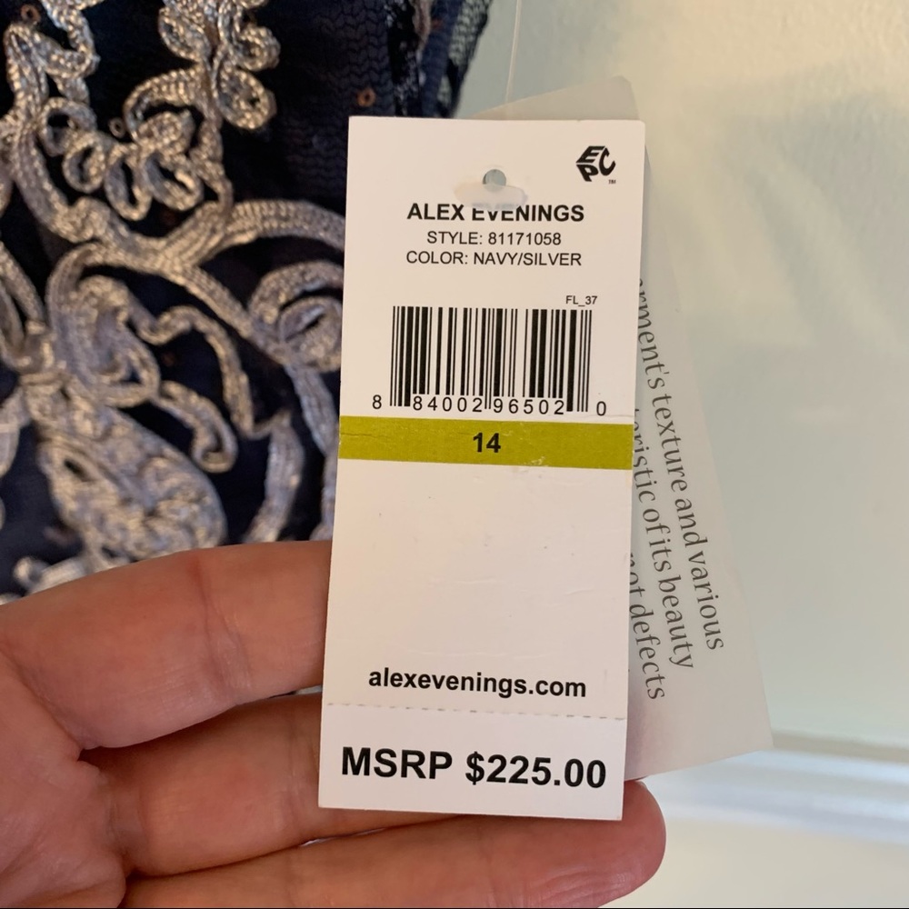 Alex Evenings Size 14 Navy/Silver w/ Sequins Cap Sleeve Dress - Picture 7 of 10
